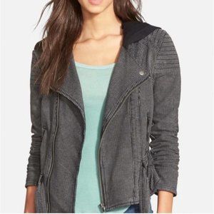 FREE PEOPLE Pinstripe Hooded Knit Moto Jacket